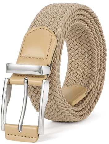 WERFORU Ceinture Tressée Élastique Pour Homme，Ceinture Extensible Décontractée Unisexe Avec Boucle en Alliage pour Jeans et Pantalons, Large 3,5 cm