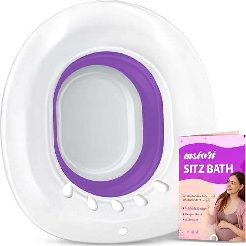 Msiori Sitz Bath for Hemorrhoids, Sitz Bath for Toilet Seat - Perineal Soaking Bath, Postpartum Care - Yoni Steam Seat - Foldable Basin for Salt Soak, BPA Free - Use with Sitz Baths Salt