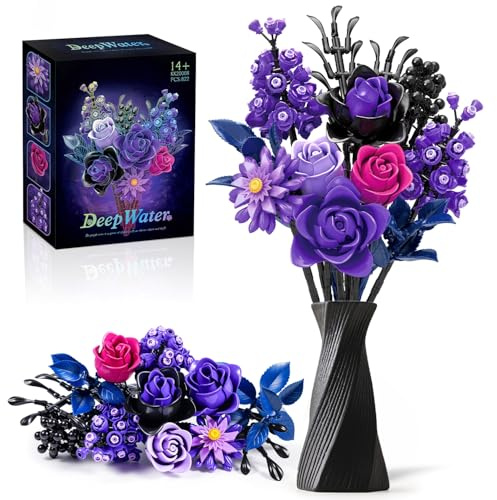 Bouquet de roses violettes, blocs de fixation, fleurs, ensemble de jouets de construction pour adultes, 12 blocs de construction de bouquet de fleurs, 822 unités, décoration de la maison, cadeau de