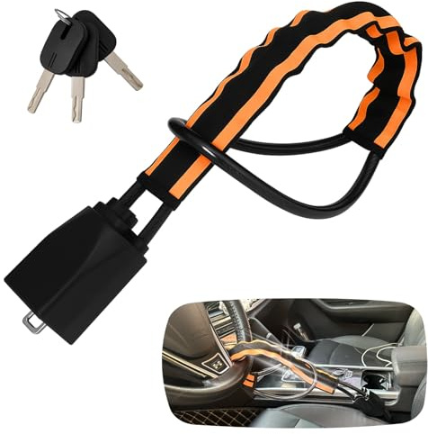Reflective Stripe Steering Wheel Lock,Seat Belt Lock,Car Anti-Theft Lock Device,Wheel Locks Suitable for Cars SUV Golf Cart Trucks with 3 Keys,(Orange)