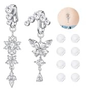 FECTAS Fake navelpiercing allergivänliga rostfritt stål clip-on navelring smycken guld rosa silver diamant hängande hjärta fjäril, Rostfritt stål