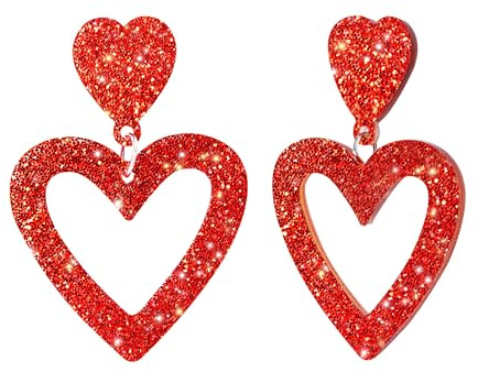 SIXDUTON Boucles D'Oreilles Coeur Femme, Boucles D'oreilles en Forme de Cœur Acrylique Bijoux Cadeaux pour Saint-Valentin Noël Fête (Rouge)