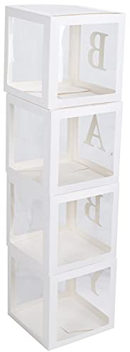 KIMISS Accesorios de Decoración para Baby Shower + Caja Transparente para Globos de 4 Piezas con Letras + Caja Transparente para Almacenamiento de Globos + Hogar y Cocina/Suministros para Eventos y