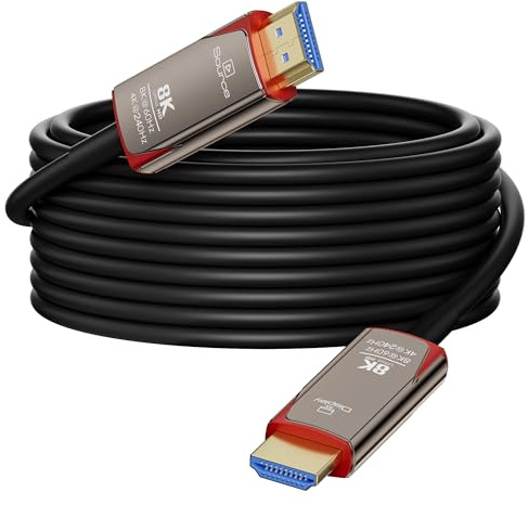 Câble HDMI en fibre optique 8K 10 m, 48 Gbps ultra rapide et fin, 8 K à 60 Hz, 4 K à 240 Hz, HDR dynamique, eARC, HDCP 2.2 et 2.3, 3D, compatible avec ordinateur portable, PC, PS5, Xbox, HDTV