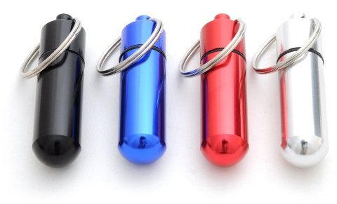 Ganzoo Pillen-Dose im 4er Farb-Mix Set, Pillen-Box, Aluminium-Kapsel, Schlüssel-Anhänger Mini, wasserdicht, Höhe: 48 mm