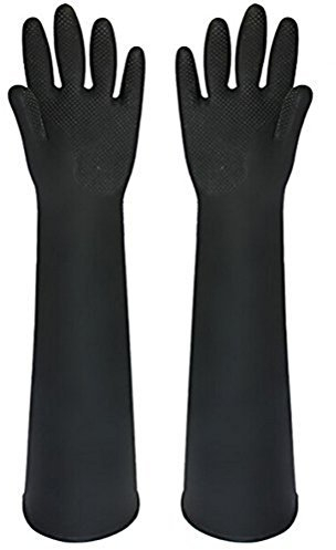 Buwico® 60 cm, guantes industriales de látex gruesos de color negro, guantes de limpieza industrial, impermeables, largos, resistentes al desgaste del ácido (1 par).