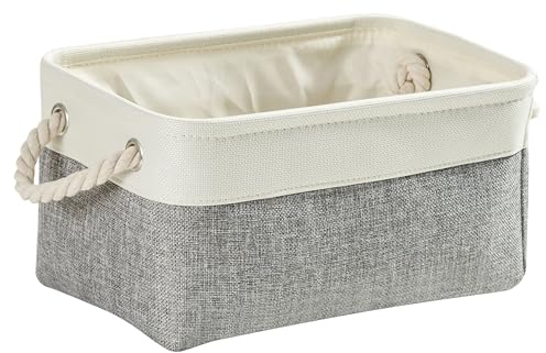 Mangata Caja de Almacenamiento Ropa, cestas de almacenaje Tela, Plegable Cajas organizadoras para Juguetes, armarios (Pequeña, Gris Blanco)