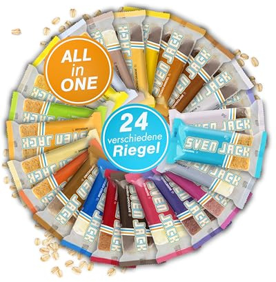 Sven Jack (Energy Cake) ALL IN ONE Haferriegel Mix Box 24x 125g I Original Haferflocken Energieriegel I Vegane Haferriegel I Langkettige Kohlenhydrate & wenig Zucker I Verschiedene Sorten