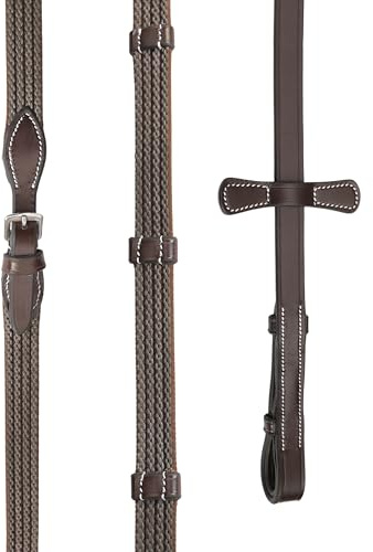 Exion Rubber Web Reins for Horse Bridle | Premium Leather Non-Slip Grippy English Reins with 7 Safety Stops & SS Buckles | Soft Rubber Laced Reins for Training & Jumping