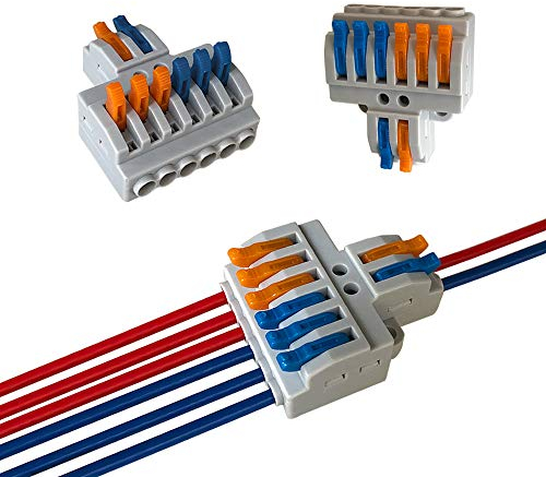 Aiqeer 6 Piezas KV426 Palanca Tuerca Cable Conectores Set, 2 in 6 out Conector Conductor Compacto, Bilateral Rápido Resorte Conector Bloque Terminal