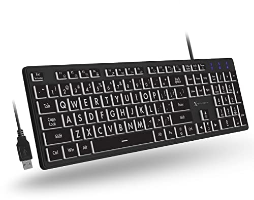 Wired Large Print Backlit Keyboard - Easy to See and Type - Illuminated Keyboard for Elderly and Kids - USB, 7 Colors Backlight