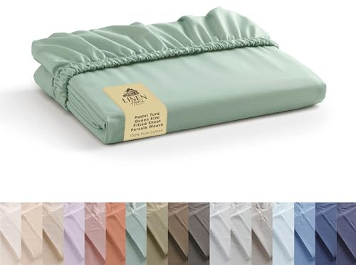 100% Cotton Percale Queen Fitted Sheet, Pastel Turk, 1 Deep Pocket Fitted Sheet, Crisp and Cool Strong Bed Linen, 60X80+15