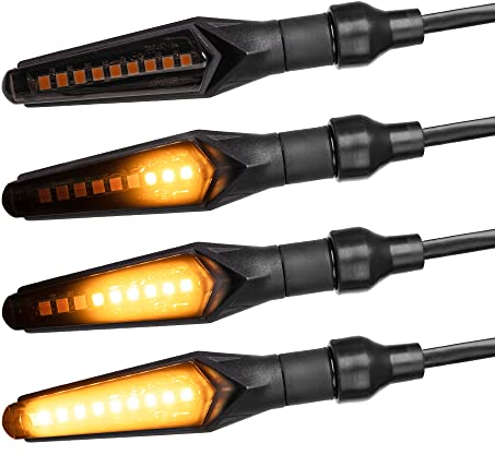 Simda Pro Hell LED Motorrad Blinker mit E Mark Universal Miniblinker Sequentiell Laufeffekt Quad ATV Roler Lauflichtblinker Super Optik und Extra Hell Wasserprüf IP67…