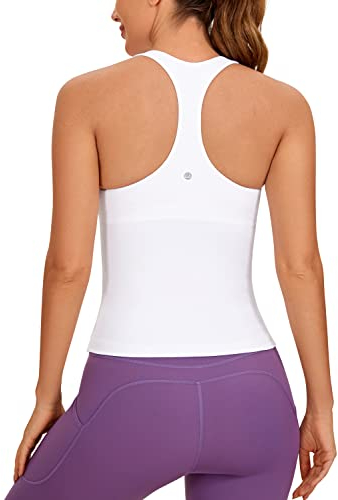 CRZ YOGA Damen Butterluxe Tank Tops Racerback Sport Top Yoga Fitness Oberteil Tanktops mit Integriertem BH Weiss 38