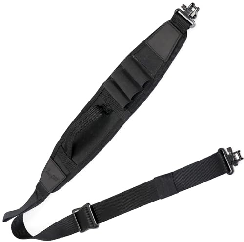 HUNTPAL Two Point Shotgun Sling with Quick-Grab Handle and 3 Shotgun Shell Holders, Tactical Sling with Quick Adjustment Slider and Swivels, Neoprene Padded 1.25 Nylon Webbing Shoulder Strap