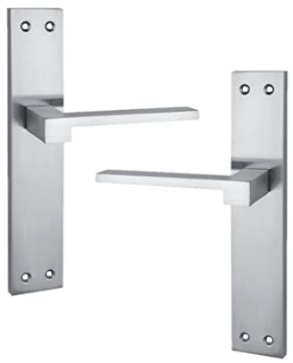 AZERODESIGN - Juego de Manilla con Placa Larga LOTUS - 4,5x24,5 cm - Largo Manija de 13 cm - Acabado Resistente al Desgaste y la Oxidación - Color Níquel Satinado - Material de Aluminio