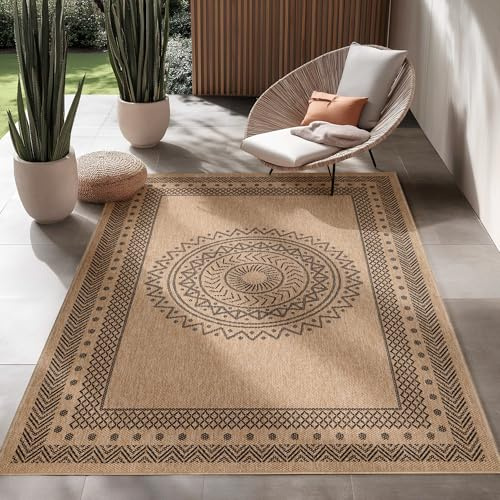 SIMPEX Outdoor Teppich, Vintage Design, Teppich Natur, 120 x 170 cm, Vintage-Stil, Küche, Balkon, Terrasse, Garten, Picknick