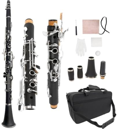 WUQIMUSC E-flat Clarinet for Beginners, Student Eb Clarinet with Ebonite Body & Nickel-Plated 17 Keys, Woodwind Instrument with 2 Barrels, Reeds, Pads, Case & Cleaning Kit