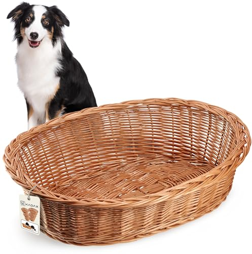 KADAX Hunde und Katzenliege aus Weide, Haustierbett in Naturfarbe, Hundebett, Katzenkorb, Liegestuhl für Tiere, Tierbett, Hundeschlafplatz. Ruhekorb (20x85x67cm)