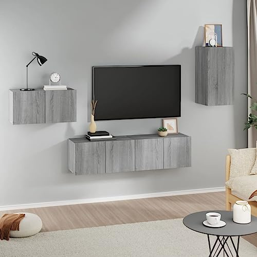 Ensemble de 4 meubles de rangement modernes pour le salon, la chambre à coucher, etc - Gris Sonoma