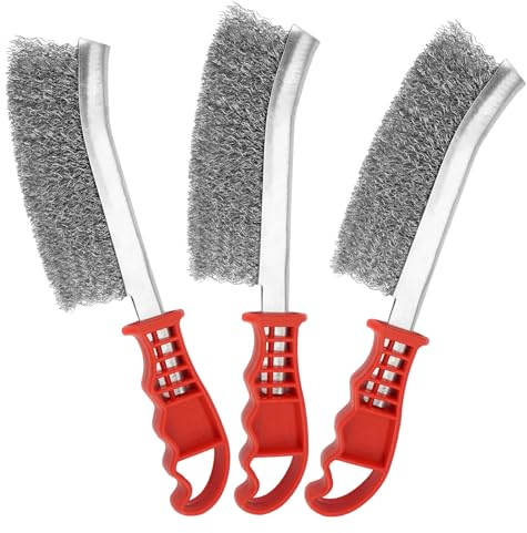 3 Pieces Cepillo de Alambre, 240mm Cepillo Metalico Limpieza con Mangos Curvados de Plástico, Cepillo para Limpiar Oxido Acero Inoxidable, para la Eliminación de Escoria de Soldadura y Óxido
