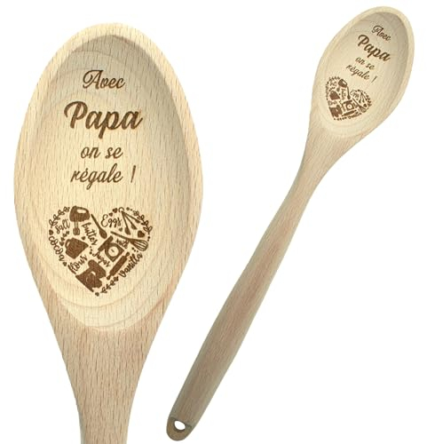 ERNESTINE - Cuillère en bois Papa personnalisée avec texte - cadeau papa cuisine - cadeau papas anniversaire Noël fête des pères - ustensile cuisine bois naturel gravé - fête papas spatule