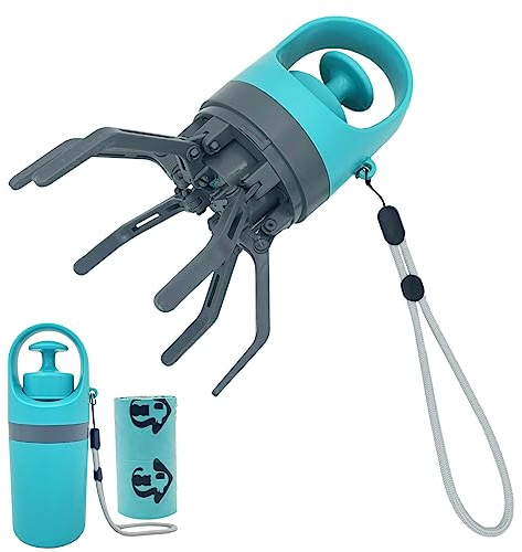Fhiny Portable Dog Poop Scooper, No-Touch Handheld Doggy Poop Scooper Sanitary Puppy Waste Picker with Bag Dispenser Convenient Lightweight Six Claws Poop Waste Cleaner for Dog Great for Walks Travel