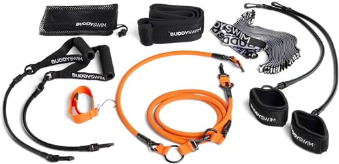 BUDDYSWIM Cinturón Natación Estática. Elastico Natacion Estatica. Cuerda Elástica Ajustable Entrenamiento Resistencia Banda Elástica Látex Adaptable a Aficionados y Profesionales. Natacion Accesorios.