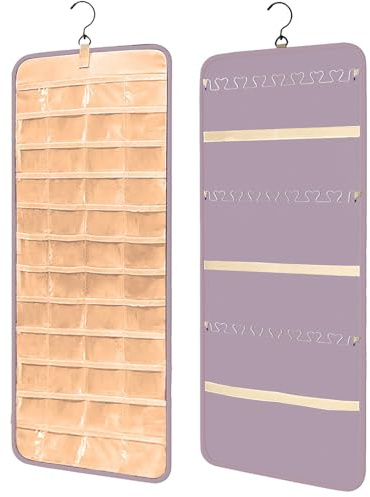 Ritte Organizador Colgante Para Joyas Doble Cara Organizador De Pendientes Colgador De Pendientes Para, con 48 Bolsillos y Ganchos (Morado)