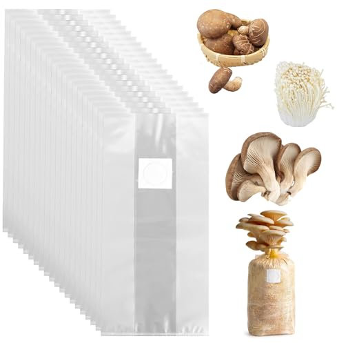WIYETY Lot de 40 Sacs de Culture de Champignons : 32 x 50 cm, Avec Filtre, Pour Plantation Horticole