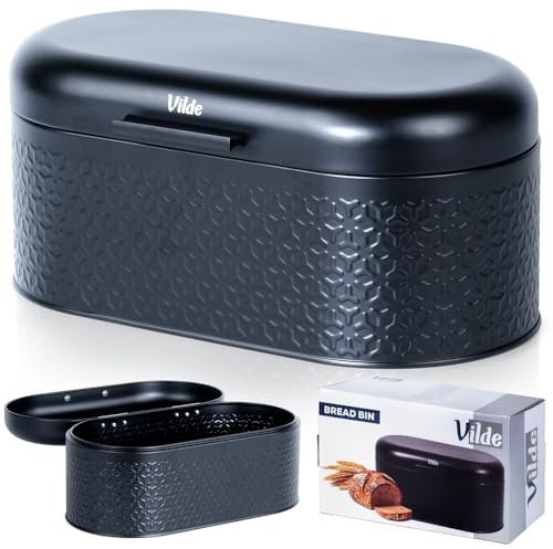 Vilde - Brotkasten metall - Brotbox - Brotbehälter aus Stahl - Bread box - Brot aufbewahrungsbox - schwarz - 34x20x15 cm