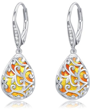 REDSUN Bernstein Ohrringe für Damen 925 Sterling Silber Tränenohrringe Filigran Tropfen Ohrringe mit Zirkonschnalle Schmuck für Frauen Mädchen