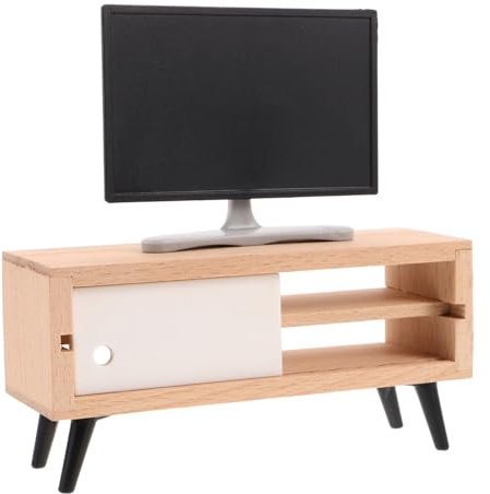 Alasum 1:12 Dollhouse White TV Cabinet with Realistic LCD Screen, Space-Saving Miniature Furniture for Living Room & Bedroom, Interactive Toy for Kids & Collectors