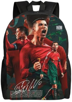 Sac à dos d'école pour enfants Ronaldo No.7 - Imprimé dessin animé - Grande capacité - Football - Voyage pour garçons et filles, Rouge, L