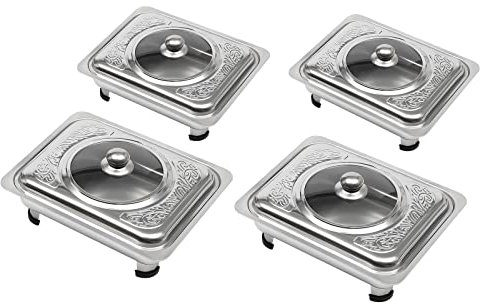 4 PCS Chafing Dish Buffet Set 33.5 x 27.5 x 9cm, Rectangular Chafer Pan Buffet Tray with Lid, Stainless Steel Buffet Warmer Set for Party Event Buffet Picnic Weddings Banquet, Silver