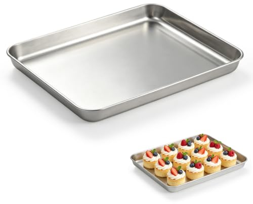Tissting brödbricka i rostfritt stål, rektangulär rostning, förtjockad grillbricka för ugnsbakning, grill och rostning (stor)