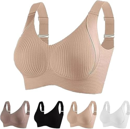 Rietoiu Floralshe Brasier, 2025 reggiseno da donna in tinta unita a quattro file regolabile senza fili, morbido senza cuciture, copertura completa Floralshe, reggiseno traspirante anti-cedimento,