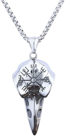 Sumpgle Collana da uomo retrò vichingo corvo testa bussola ciondolo avventura in acciaio inossidabile per esploratori