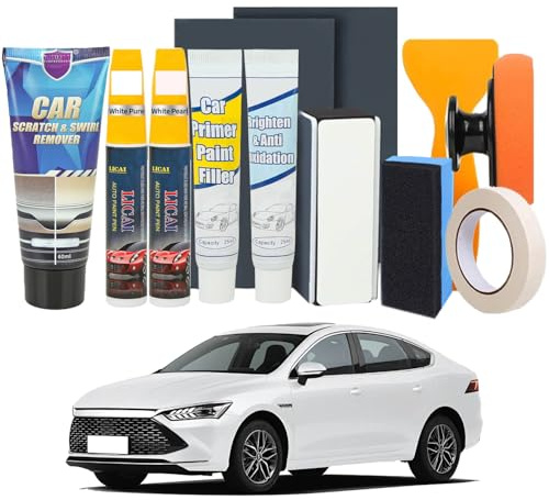 Lalieffacely Rimuovi Graffi Auto, Vernice Auto per Ritocchi, Togli Graffi Automobile Kit con Polish e Penna Ritocco Vernice per Riparare Ramo e Unghie e Vortice (Bianco Puro + Bianco Perla)