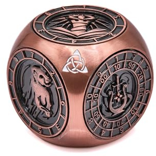 HNCCESG Dé Rotatif DND 7 en 1 en Métal, Dé 6 Faces pour Jeu de Rôle Donjon et Dragon, D4 D6 D8 D10 D12 D20 D00, Dé Spinner RPG avec Coffret Cadeau (Cuivre Antique)