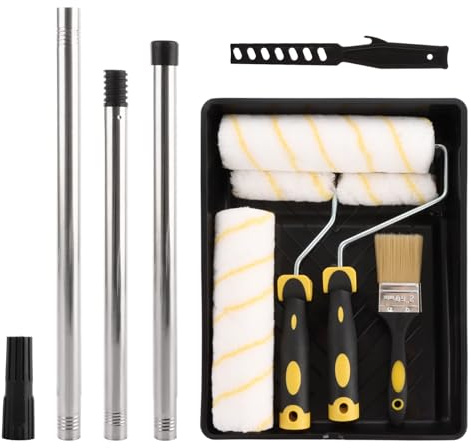 LDXDRU Roller Sets for Painting, 9 & 4 Inch Paint Roller Set, Includes Tray, Tape, Mixer, Brush, 3pcs Extension Pole & 4pcs Paint Cover Ceiling Paint Roller for Walls Edges DIY Paint Job