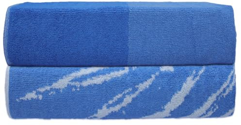 SweetNeedle Topical Palm Beach Towels for Adults Pack of 2 - Hawaii Blue - 100% Cotton Terry Ringspun Hotel Pool Bath Towel, Quick Dry, Low Lint, Super Absorbent Swim large towel, 76 x 152 cm