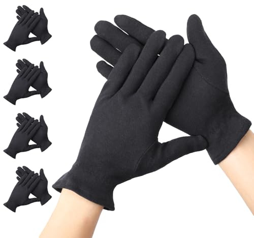 Segbeauty Guantes Algodon Dermatologicos, 4 Pares Guantes Hidratantes Durante la Noche, con Pulseras Elásticas, Negros, para Manos Secas, Eczema, Belleza (M)