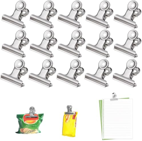 JEYORZY 40 Piezas Bulldog Binder Clips, Bulldog Clip, Pinza Bulldog, Plata Binder Clip, Binder Paper Clips Oficina Metalica Pinzas Metal Papel de Bisagra Clip, para Fotos, Fuente de Oficina (plata)