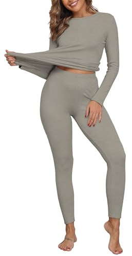IWOLLENCE Set di biancheria intima termica da donna, in pile e comodo, grigio caldo., L