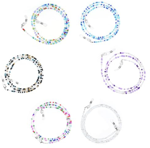 Vxcvzv Glasögonkedja damer uppsättning av 6 snygga glasögonband 6 mönster halsband för solglasögon läsglasögon glasögonhållare, Färgglad, En Storlek