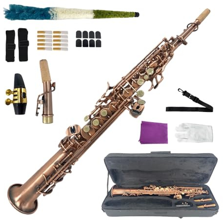 ModouString Straight Soprano Saxophone Bb B Flat Sax with Case, Mouthpiece,Reeds & Accessories Brass Woodwind Instrument for Beginners,Adults & Advanced Players Rose gold