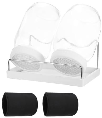 QUARKZMAN Barattolo Germogliatore Set - Kit di 2 Pezzi 1000ml Barattoli Germinazione con 2 Custodia, 1 Supporto, 1 Vassoio, 1 Spazzola, per Germogli Broccoli Crescione Micro Ortaggi, Bianco