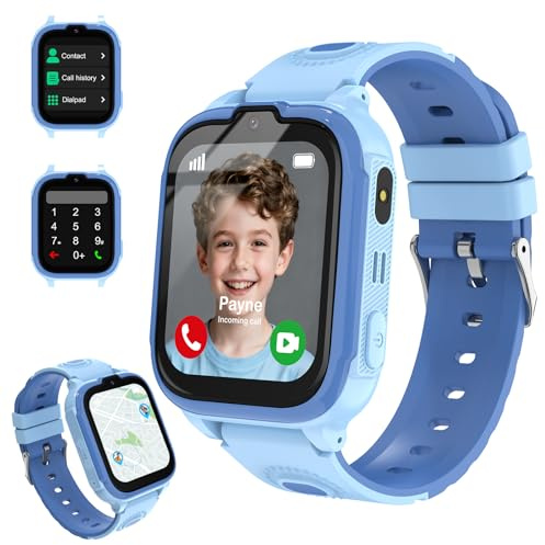 POFIBO Reloj Inteligente Niño 4G con GPS y Tarjeta SIM – Smartwatch Niños con Videollamada, Llamadas, Chat de Voz, SOS, Juegos, Modo Escuela, Linterna, Reloj Niños y Niñas 4–16 Años(Azul)