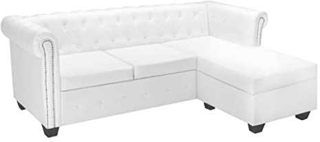 Tomostar Canapé d'angle, Sofa d'angle Modulable Chesterfield en Forme de L Cuir synthétique Blanc 200 x 140 x 73 cm